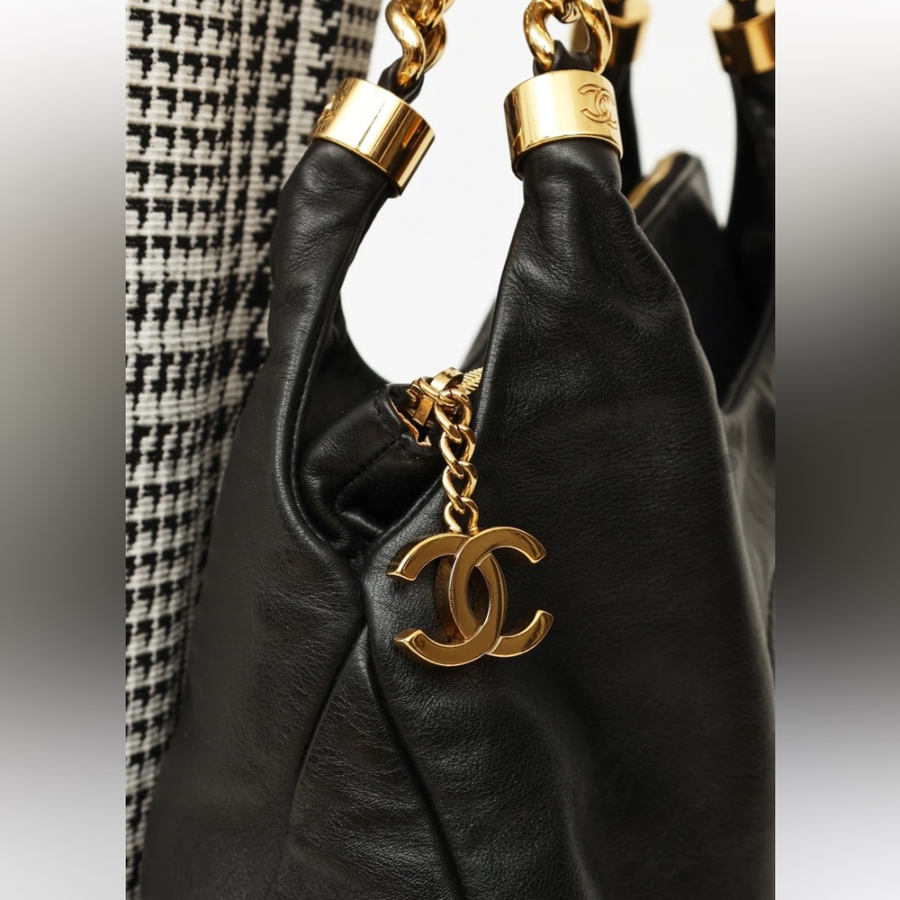 SOLD❌CHANEL RODEO DRIVE BLACK LEATHER CC GOLD CHAIN HOBO SHOULDER BAG + Box - Picture 6 of 16